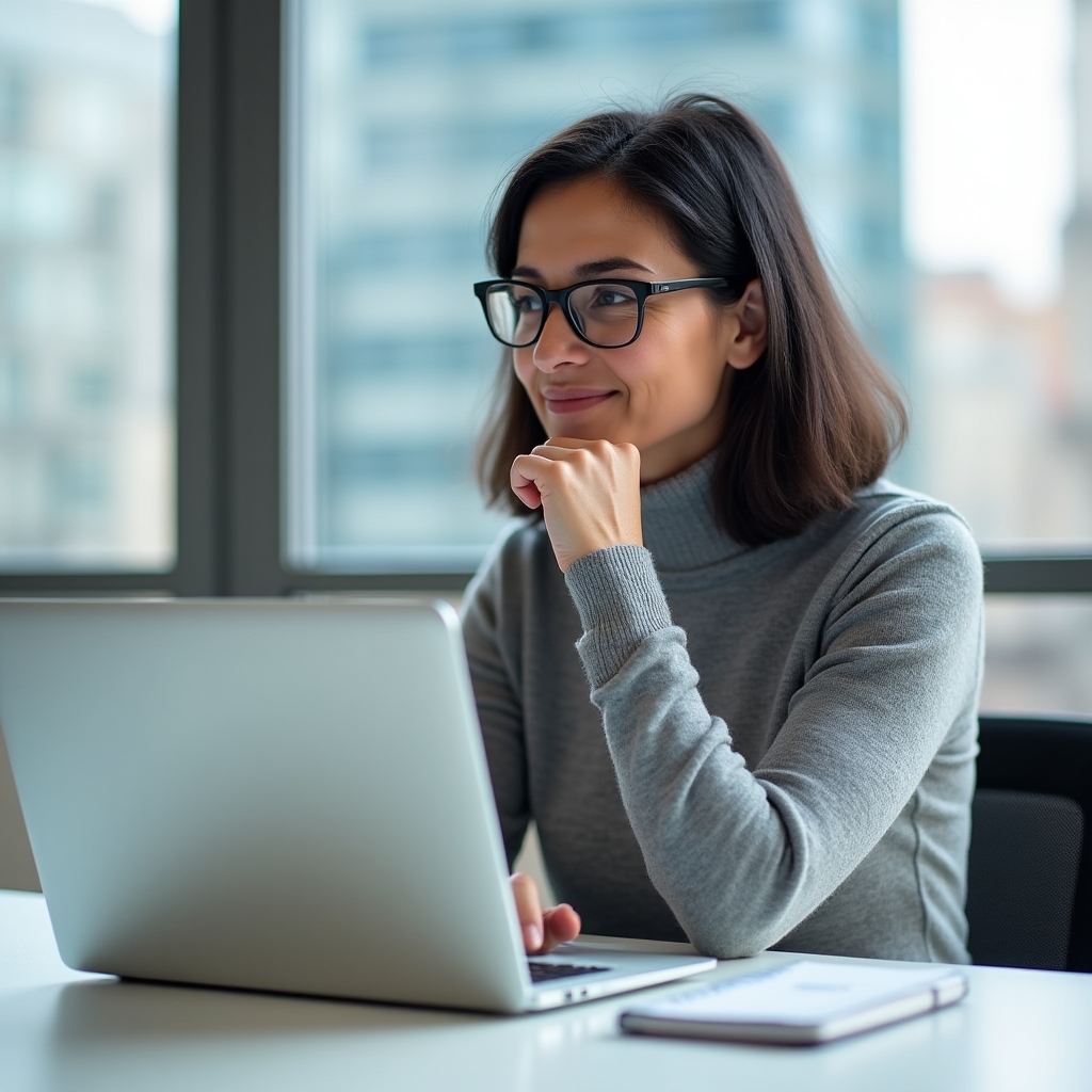 Antreprenor privind date clare pe laptop, expresie de înțelegere și claritate